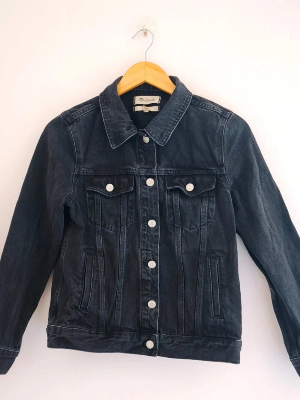 Black Washed Denim Trucker Jacket Size M